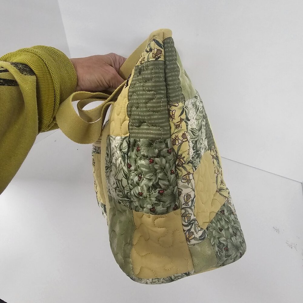Donna Sharp Tote Shoulder Bag Quilted Patchwork Boho Cottage Green Yellow - Picture 5 of 12